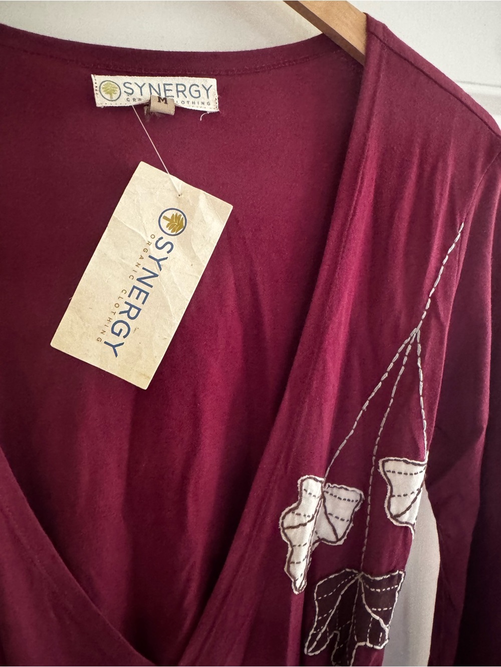 Synergy Organic Cotton Clothing Vineyard Leaves Wrap Dress - Wine - M - NWT